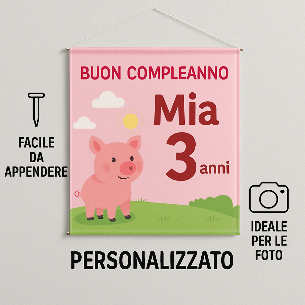 BANNER STRISCIONE compleanno - Peppa Pig - CON NOME foto ed età bimbo/a - 04 benefici utilizzo