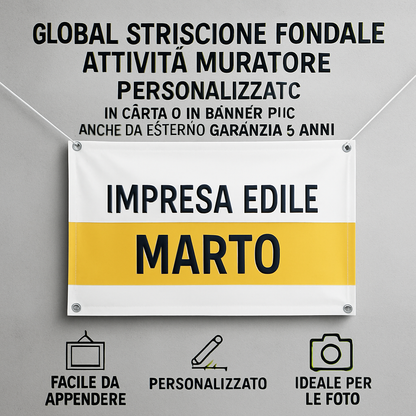 GLOBAL STRISCIONE FONDALE ATTIVITÀ - MURATORE IMPRESA - PERSONALIZZATO IN CARTA O IN BANNER PVC ANCHE DA ESTERNO GARANZIA 5 ANNI - 04 benefici utilizzo