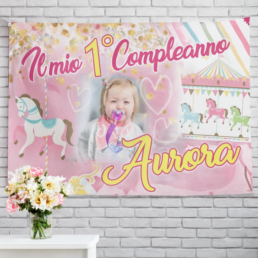 GLOBAL STRISCIONE FONDALE COMPLEANNO - Carosello Giostrine - STRISCIONE PERSONALIZZATO IN CARTA O IN BANNER PVC ANCHE DA ESTERNO GARANZIA 5 ANNI - 04 benefici utilizzo