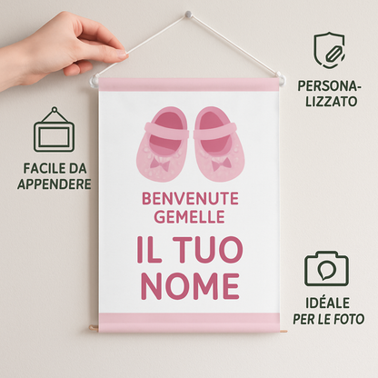 BANNER STRISCIONE NASCITA - Gemelle scarpette - CON IL TUO NOME bimbo neonato - 04 benefici utilizzo