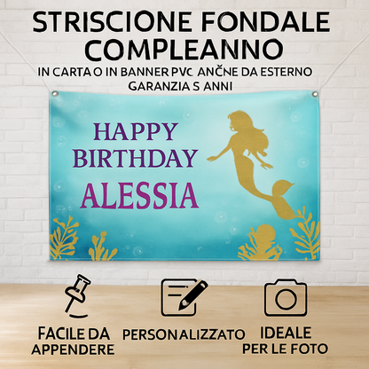 GLOBAL STRISCIONE FONDALE COMPLEANNO - Ariel Sirenetta mod 2 - STRISCIONE PERSONALIZZATO IN CARTA O IN BANNER PVC ANCHE DA ESTERNO GARANZIA 5 ANNI - 04 benefici utilizzo