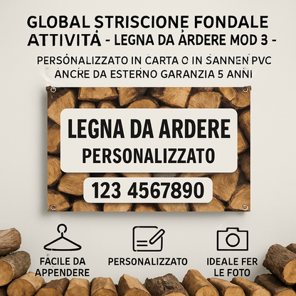 GLOBAL STRISCIONE FONDALE ATTIVITÀ - LEGNA DA ARDERE MOD 3 - PERSONALIZZATO IN CARTA O IN BANNER PVC ANCHE DA ESTERNO GARANZIA 5 ANNI - 04 benefici utilizzo