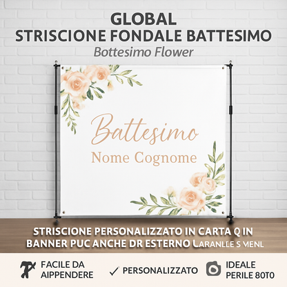 GLOBAL STRISCIONE FONDALE BATTESIMO - Battesimo Flower - STRISCIONE PERSONALIZZATO IN CARTA O IN BANNER PVC ANCHE DA ESTERNO GARANZIA 5 ANNI - 04 benefici utilizzo