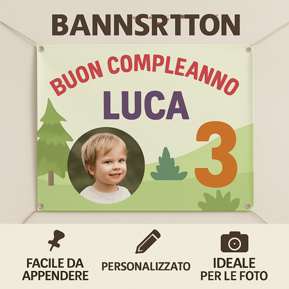 BANNER STRISCIONE compleanno - Masha e Orso MOD 2 - CON NOME foto ed età bimbo/a - 04 benefici utilizzo