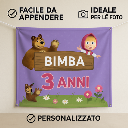 BANNER STRISCIONE compleanno - masha e orso- CON NOME ED ETA' bimba bambina BIMB - 04 benefici utilizzo