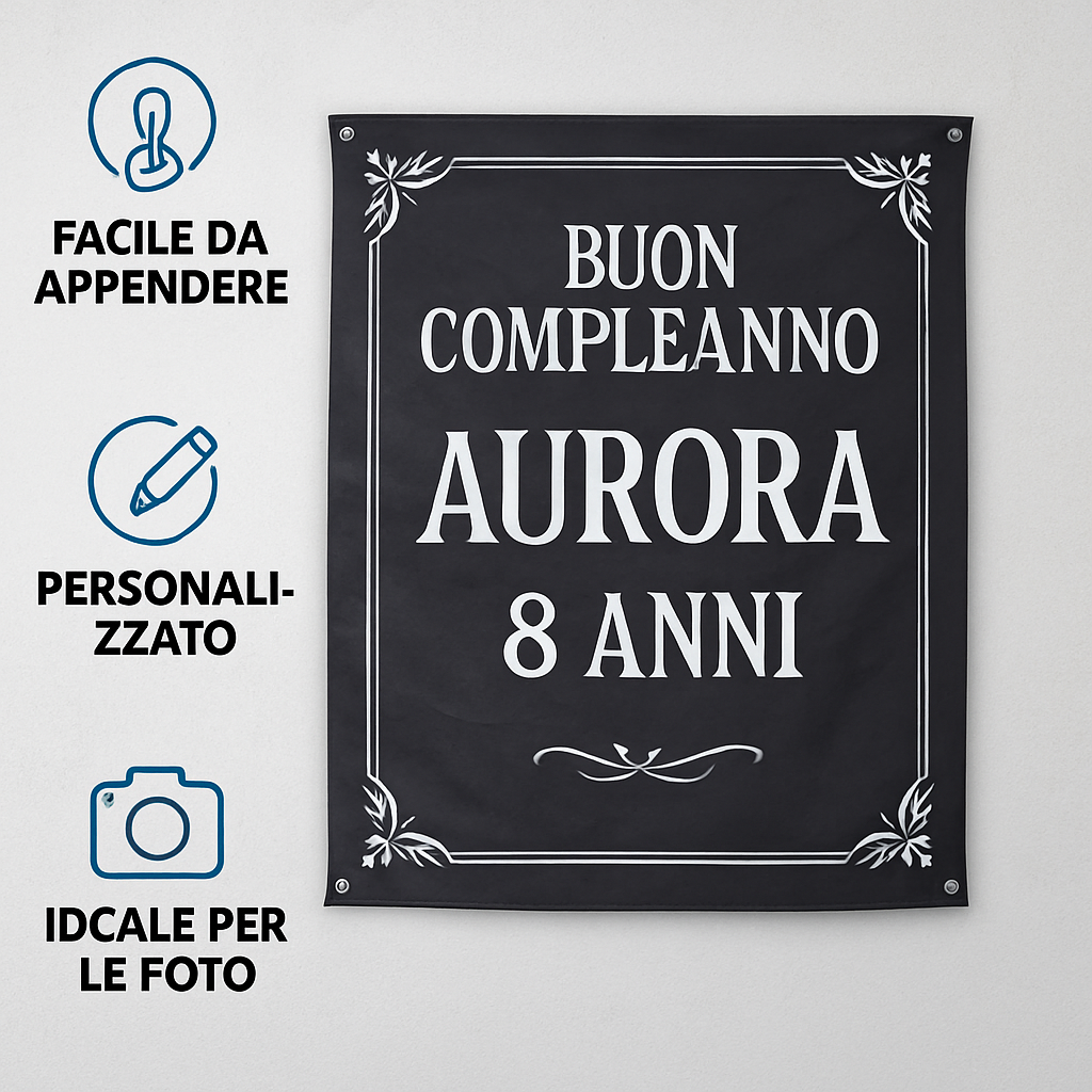 BANNER STRISCIONE compleanno - Mercoledì Addams mod. 2 - CON NOME ed età bimbo/a - 04 benefici utilizzo