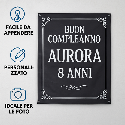BANNER STRISCIONE compleanno - Mercoledì Addams mod. 2 - CON NOME ed età bimbo/a - 04 benefici utilizzo
