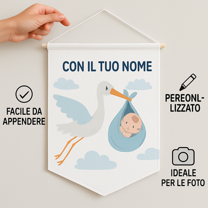 BANNER STRISCIONE NASCITA - Cicogna - CON IL TUO NOME bimbo neonato - 04 benefici utilizzo