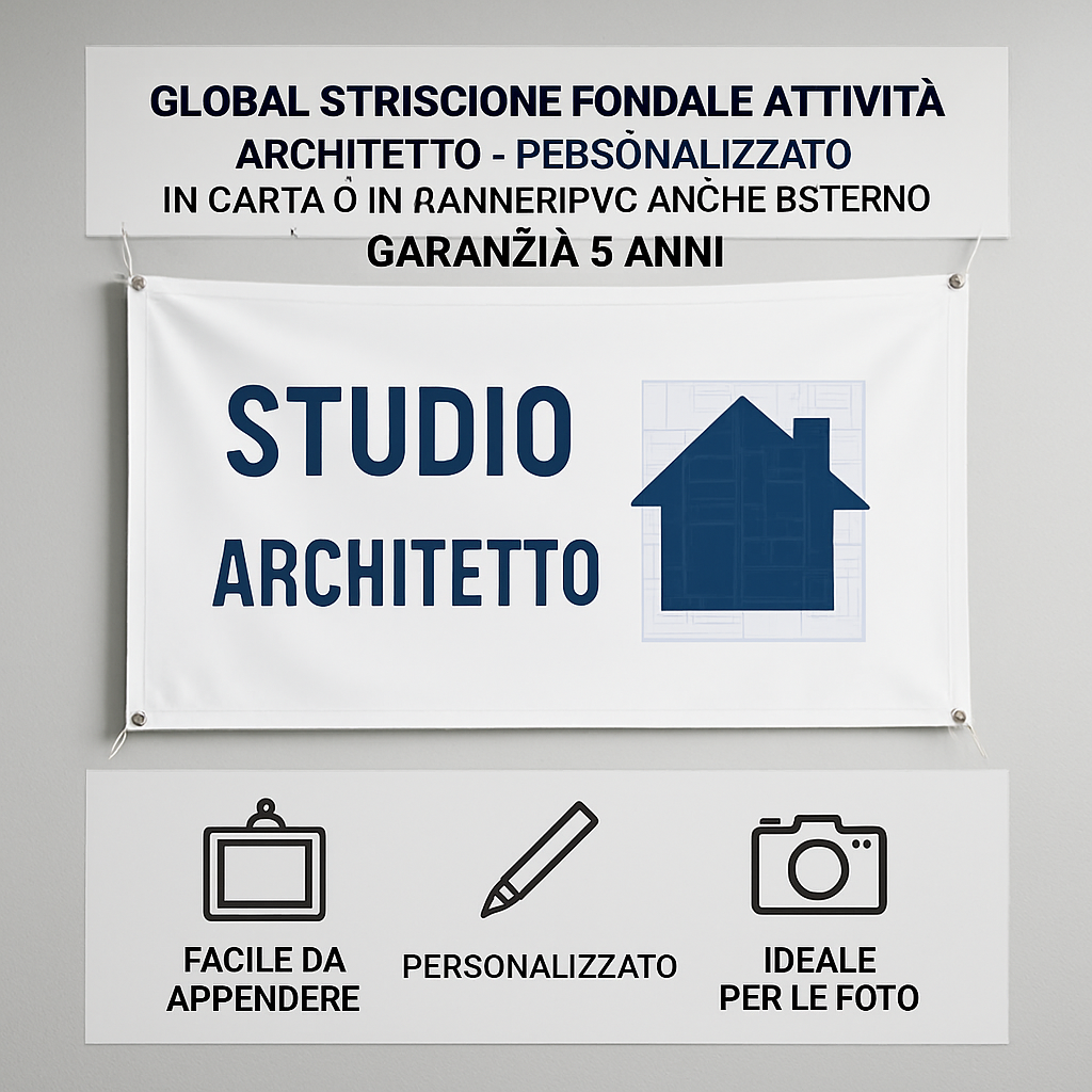 GLOBAL STRISCIONE FONDALE ATTIVITÀ - ARCHITETTO - PERSONALIZZATO IN CARTA O IN BANNER PVC ANCHE DA ESTERNO GARANZIA 5 ANNI - 04 benefici utilizzo