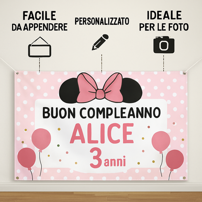 BANNER STRISCIONE compleanno - Minnie Topolina - CON NOME ed età bimbo/a - 04 benefici utilizzo