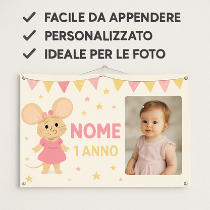 BANNER STRISCIONE compleanno - Topo Gigio Girl - CON NOME foto ed età bimbo/a - 04 benefici utilizzo