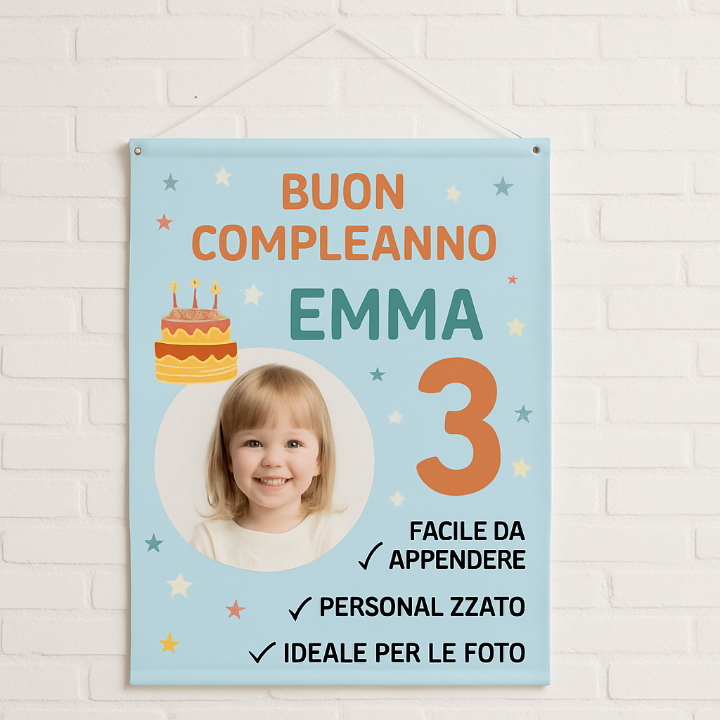 BANNER STRISCIONE compleanno - Spiderman - CON NOME foto ed età bimbo/a - 04 benefici utilizzo