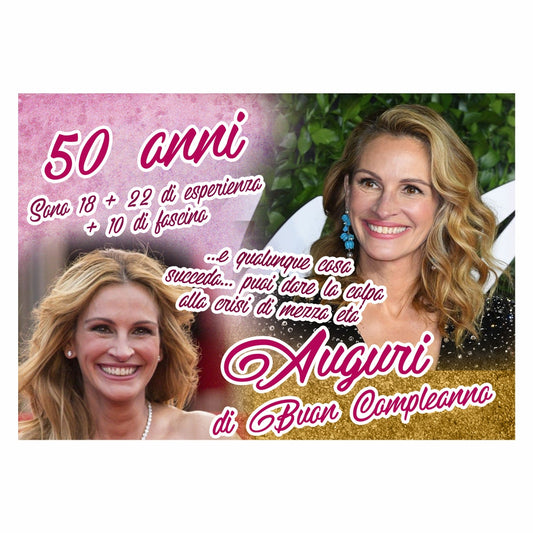 GLOBAL STRISCIONE FONDALE COMPLEANNO - Compleanno 50 Anni mod 4 - STRISCIONE PERSONALIZZATO IN CARTA O IN BANNER PVC ANCHE DA ESTERNO GARANZIA 5 ANNI