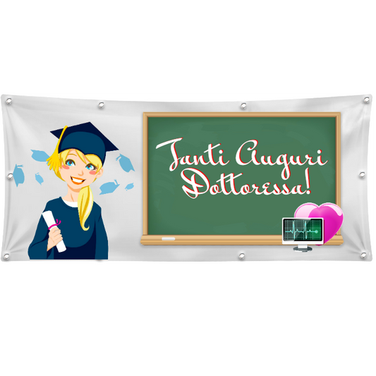 GLOBAL STRISCIONE FONDALE MATRIMONIO - TANTI AUGURI DOTTORESSA - IN CARTA O IN BANNER PVC ANCHE DA ESTERNO GARANZIA 5 ANNI