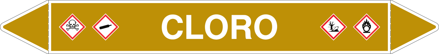 GLOBAL PACCO DA 10 ETICHETTE PER TUBAZIONI - CLORO - Etichetta Autoadesiva Resistente