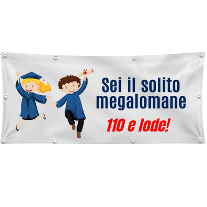 GLOBAL STRISCIONE FONDALE MATRIMONIO - LAUREA 110 LODE - IN CARTA O IN BANNER PVC ANCHE DA ESTERNO GARANZIA 5 ANNI