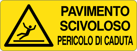 PAVIMENTO SCIVOLOSO PERICOLO DI CADUTA - CARTELLO SEGNALETICO UNI ISO 7010 in Adesivo, Pannello in Forex, Pannello In Alluminio