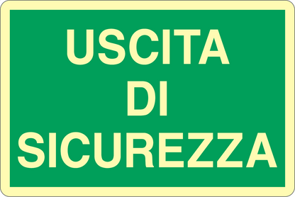 GLOBAL CARTELLO SEGNALETICO LUMINESCENTE - USCITA DI SICUREZZA - Adesivo Luminescente O Pannello Rigido Luminescente