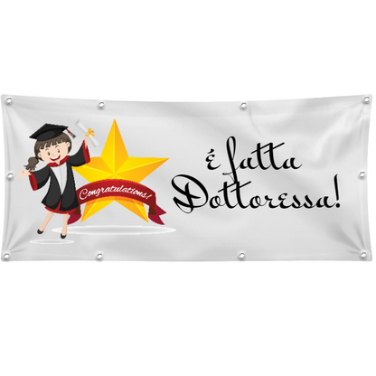 GLOBAL STRISCIONE FONDALE MATRIMONIO - È FATTA DOTTORESSA MOD 2 - IN CARTA O IN BANNER PVC ANCHE DA ESTERNO GARANZIA 5 ANNI