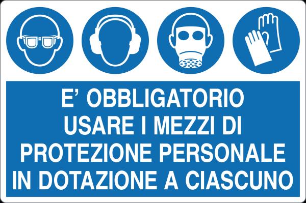 GLOBAL CARTELLO SEGNALETICO - È OBBLIGATORIO USARE I MEZZI DI PROTEZIONE PERSONALE - Adesivo Resistente, Pannello in Forex, Pannello In Alluminio