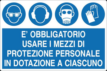 GLOBAL CARTELLO SEGNALETICO - È OBBLIGATORIO USARE I MEZZI DI PROTEZIONE PERSONALE - Adesivo Resistente, Pannello in Forex, Pannello In Alluminio