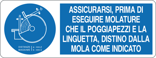 ASSICURARSI PRIMA DI ESEGUIRE MOLATURE - CARTELLO SEGNALETICO UNI ISO 7010 in Adesivo, Pannello in Forex, Pannello In Alluminio
