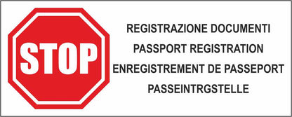 Multilingue 'stop registrazione documenti - CARTELLO SEGNALETICO UNI ISO 7010 in Adesivo Resistente, Pannello in Forex, Pannello In Alluminio