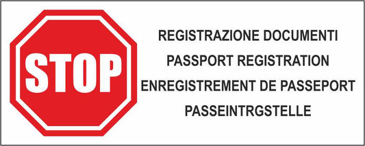 Multilingue 'stop registrazione documenti - CARTELLO SEGNALETICO UNI ISO 7010 in Adesivo Resistente, Pannello in Forex, Pannello In Alluminio