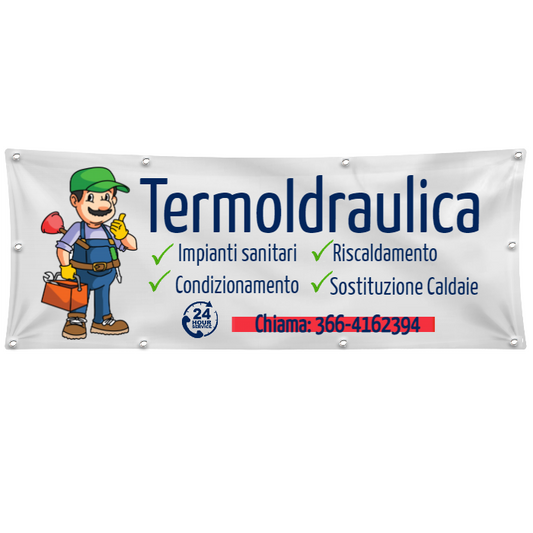 GLOBAL STRISCIONE FONDALE ATTIVITÀ - IDRAULICO - PERSONALIZZATO IN CARTA O IN BANNER PVC ANCHE DA ESTERNO GARANZIA 5 ANNI