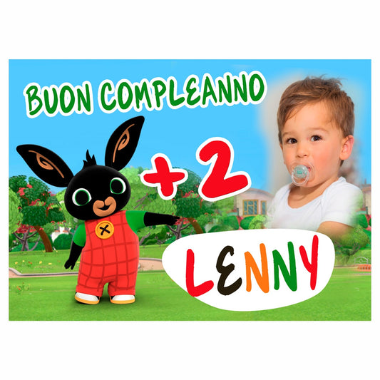 GLOBAL STRISCIONE FONDALE COMPLEANNO - Compleanno Bing mod 3 - STRISCIONE PERSONALIZZATO IN CARTA O IN BANNER PVC ANCHE DA ESTERNO GARANZIA 5 ANNI