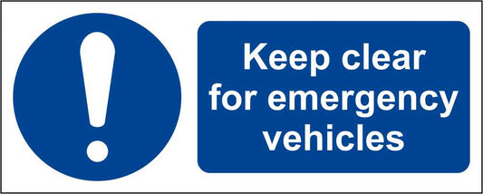 Keep Clear For Emergency Vehicles - CARTELLO SEGNALETICO UNI ISO 7010 in Adesivo Resistente, Pannello in Forex, Pannello In Alluminio