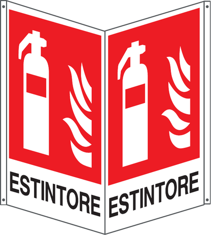 GLOBAL CARTELLO SEGNALETICO BIFACCIALE QUADRATO - ESTINTORE - In Alluminio Con Stampa Diretta U.V. (IDEALE ANCHE PER ESTERNO)