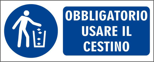 OBBLIGATORIO USARE IL CESTINO - CARTELLO SEGNALETICO UNI ISO 7010 in Adesivo Resistente, Pannello in Forex, Pannello In Alluminio