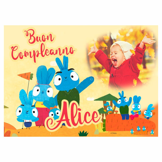 GLOBAL STRISCIONE FONDALE COMPLEANNO - Compleanno Brave Bunnies - STRISCIONE PERSONALIZZATO IN CARTA O IN BANNER PVC ANCHE DA ESTERNO GARANZIA 5 ANNI