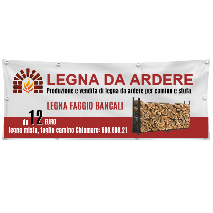 GLOBAL STRISCIONE FONDALE ATTIVITÀ - LEGNA DA ARDERE MOD 3 - PERSONALIZZATO IN CARTA O IN BANNER PVC ANCHE DA ESTERNO GARANZIA 5 ANNI