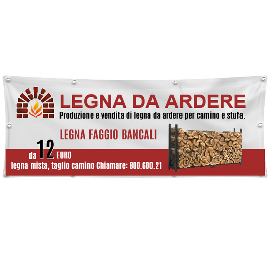 GLOBAL STRISCIONE FONDALE ATTIVITÀ - LEGNA DA ARDERE MOD 3 - PERSONALIZZATO IN CARTA O IN BANNER PVC ANCHE DA ESTERNO GARANZIA 5 ANNI