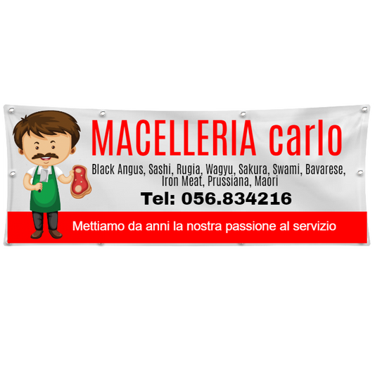 GLOBAL STRISCIONE FONDALE ATTIVITÀ - MACELLERIA - PERSONALIZZATO IN CARTA O IN BANNER PVC ANCHE DA ESTERNO GARANZIA 5 ANNI