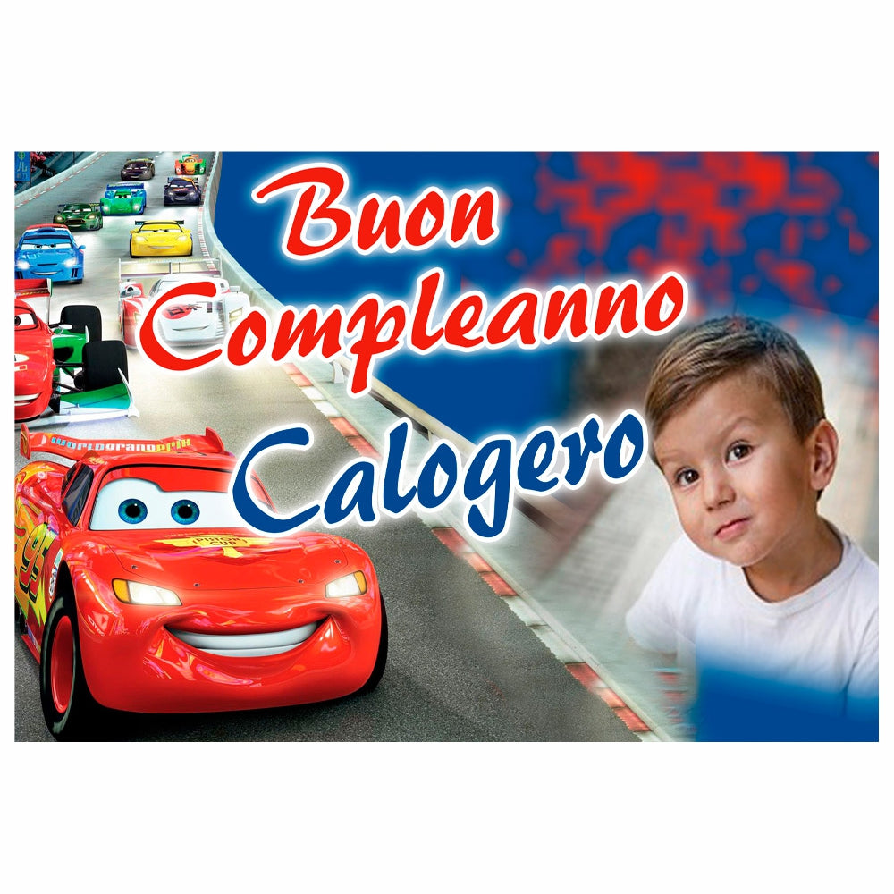 GLOBAL STRISCIONE FONDALE COMPLEANNO - Compleanno Cars - STRISCIONE PERSONALIZZATO IN CARTA O IN BANNER PVC ANCHE DA ESTERNO GARANZIA 5 ANNI