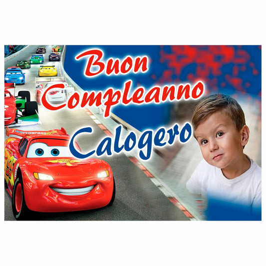 GLOBAL STRISCIONE FONDALE COMPLEANNO - Compleanno Cars - STRISCIONE PERSONALIZZATO IN CARTA O IN BANNER PVC ANCHE DA ESTERNO GARANZIA 5 ANNI