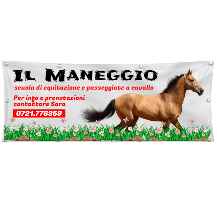 GLOBAL STRISCIONE FONDALE ATTIVITÀ - MANEGGIO - PERSONALIZZATO IN CARTA O IN BANNER PVC ANCHE DA ESTERNO GARANZIA 5 ANNI