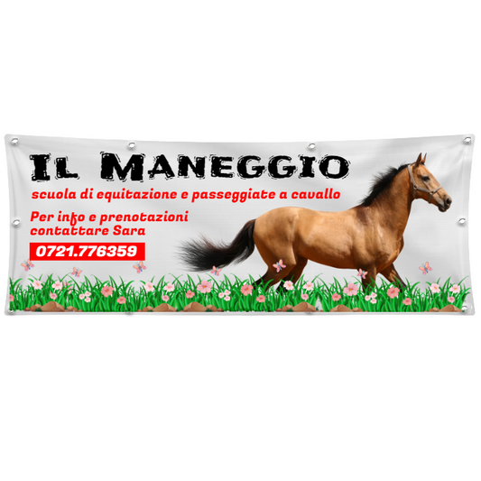 GLOBAL STRISCIONE FONDALE ATTIVITÀ - MANEGGIO - PERSONALIZZATO IN CARTA O IN BANNER PVC ANCHE DA ESTERNO GARANZIA 5 ANNI
