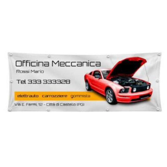 GLOBAL STRISCIONE FONDALE ATTIVITÀ - OFFICINA MECCANICA - PERSONALIZZATO IN CARTA O IN BANNER PVC ANCHE DA ESTERNO GARANZIA 5 ANNI
