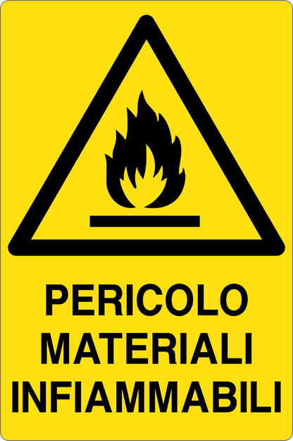 GLOBAL CARTELLO SEGNALETICO - PERICOLO MATERIALI INFIAMMABILI - Adesivo Resistente, Pannello in Forex, Pannello In Alluminio
