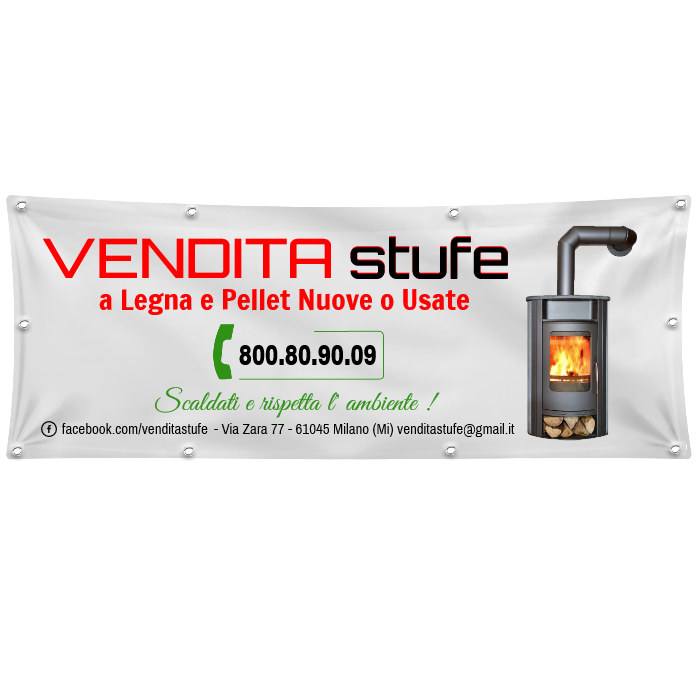 GLOBAL STRISCIONE FONDALE ATTIVITÀ - VENDITA STUFE - PERSONALIZZATO IN CARTA O IN BANNER PVC ANCHE DA ESTERNO GARANZIA 5 ANNI