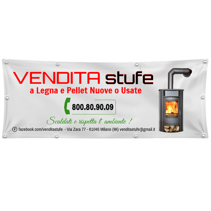 GLOBAL STRISCIONE FONDALE ATTIVITÀ - VENDITA STUFE - PERSONALIZZATO IN CARTA O IN BANNER PVC ANCHE DA ESTERNO GARANZIA 5 ANNI