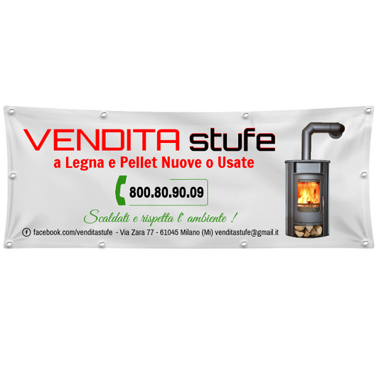 GLOBAL STRISCIONE FONDALE ATTIVITÀ - VENDITA STUFE - PERSONALIZZATO IN CARTA O IN BANNER PVC ANCHE DA ESTERNO GARANZIA 5 ANNI