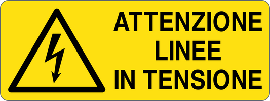 ATTENZIONE LINEE IN TENSIONE - CARTELLO SEGNALETICO UNI ISO 7010 in Adesivo, Pannello in Forex, Pannello In Alluminio