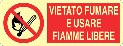 GLOBAL CARTELLO SEGNALETICO LUMINESCENTE UNI - VIETATO FUMARE E USARE FIAMME LIBERE - Adesivo Luminescente O Pannello Rigido Luminescente