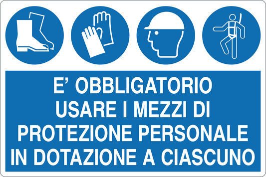 GLOBAL CARTELLO SEGNALETICO - È OBBLIGATORIO USARE I MEZZI DI PROTEZIONE PERSONALE - Adesivo Resistente, Pannello in Forex, Pannello In Alluminio