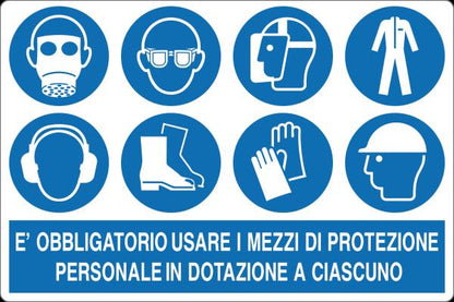 GLOBAL CARTELLO SEGNALETICO - È OBBLIGATORIO USARE I MEZZI DI PROTEZIONE PERSONALE - Adesivo Resistente, Pannello in Forex, Pannello In Alluminio
